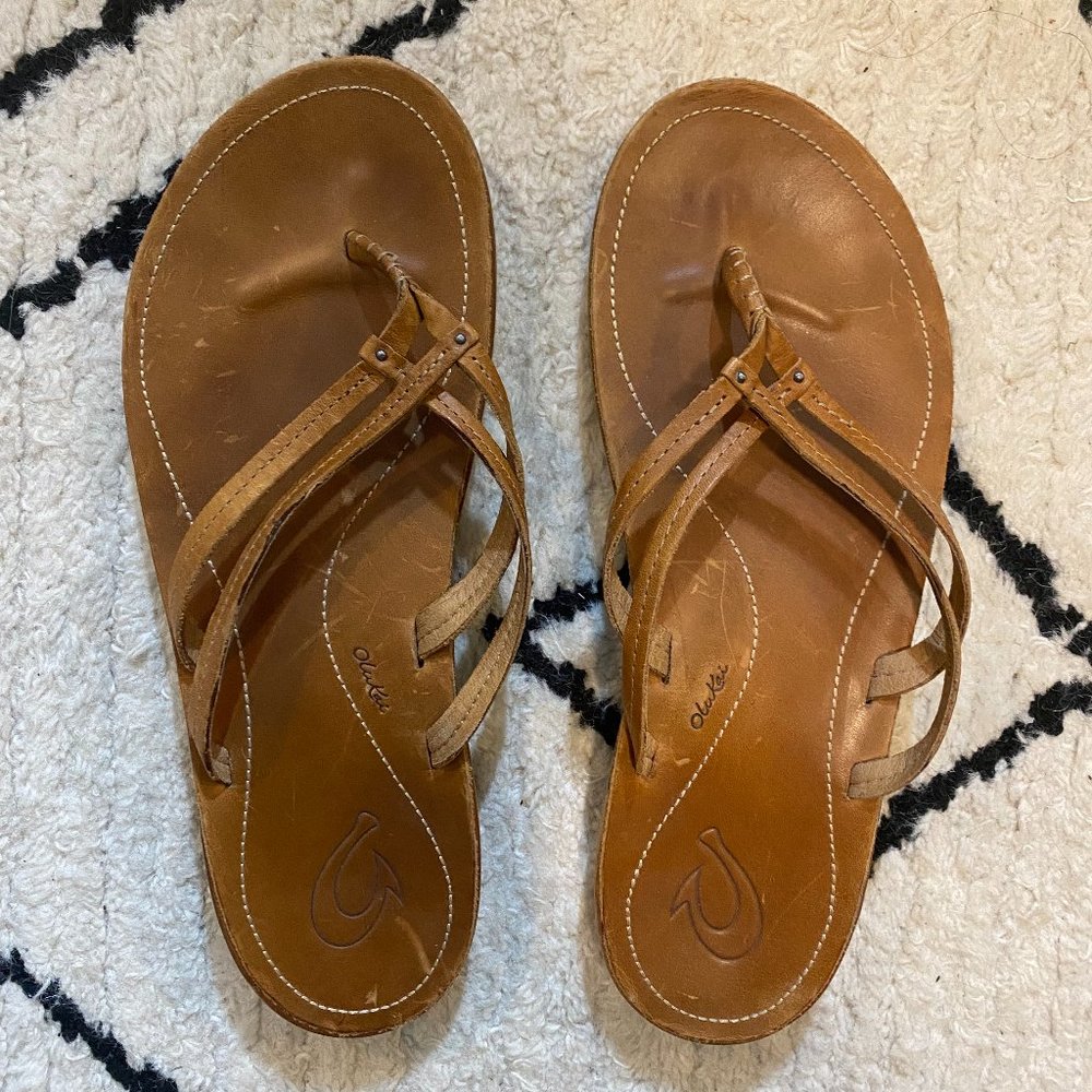 OluKai Sandles Tan Leather Sandles / Flipflops